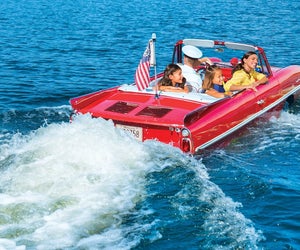 Forget the roads -- it's all about splashy thrills of a classic amphicar at Disney Springs. 