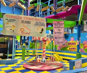 Bounce! in Syosset is a trampoline adventure destination that includes a toddler playground for younger kids. Photo by Jennifer Voit