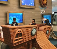 New Jersey kids can find free fun climbing the pirate ship at the free Garden State Plaza Westfield mall. Photo by Mommy Poppins