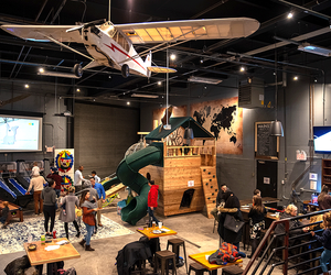 Parents eat while kids climb and slide at Craft Hall.